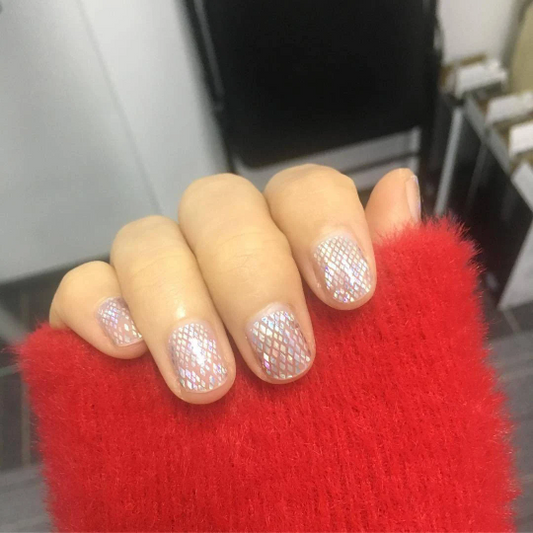 Firebrick Silver Iridescent Holographic Snake Skin Overlay Negative Space