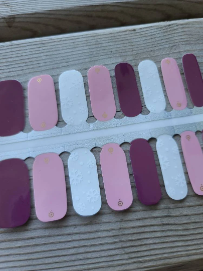 Light Steel Blue Pink and Burgundy with Clear Background White Snowflakes Winter Christmas