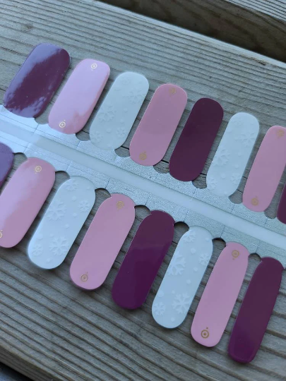 Light Steel Blue Pink and Burgundy with Clear Background White Snowflakes Winter Christmas