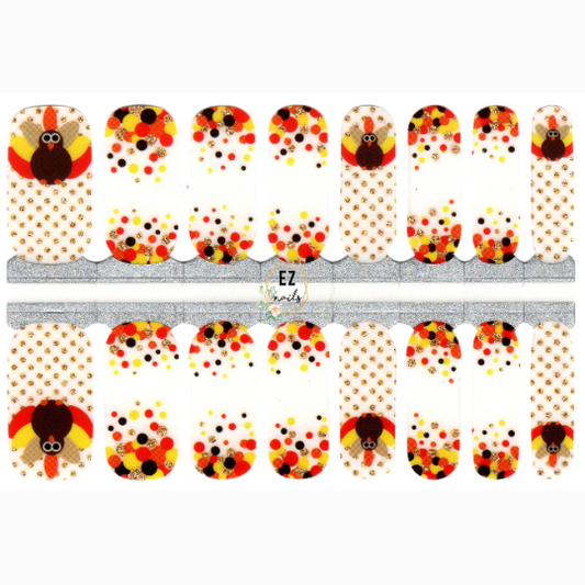White Smoke Turkey Thanksgiving Polka Dot with Glitter