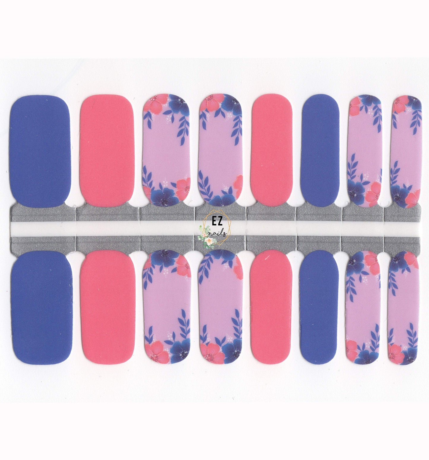 Nail Wraps, Strips, Stickers- Navy Blue and Blush Pink Floral Bliss - EZ Nails Store