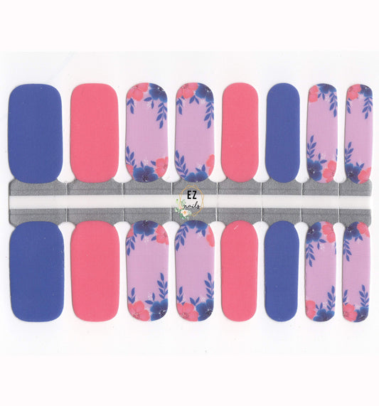 Nail Wraps, Strips, Stickers- Navy Blue and Blush Pink Floral Bliss - EZ Nails Store