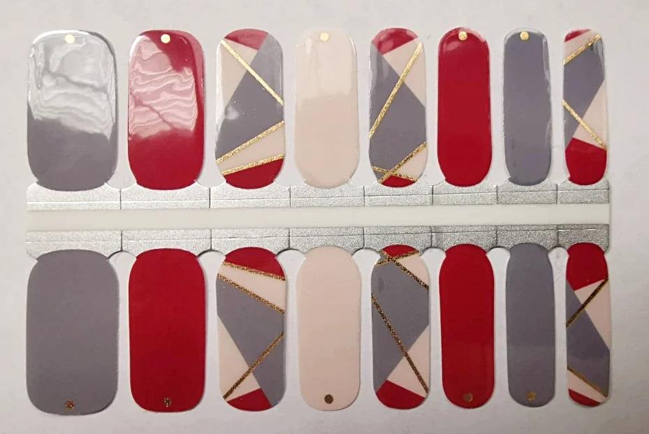 Nail Wraps, Strips, Stickers - Grey with Blue Undertone and Burgundy Red Elegance - EZ Nails Store