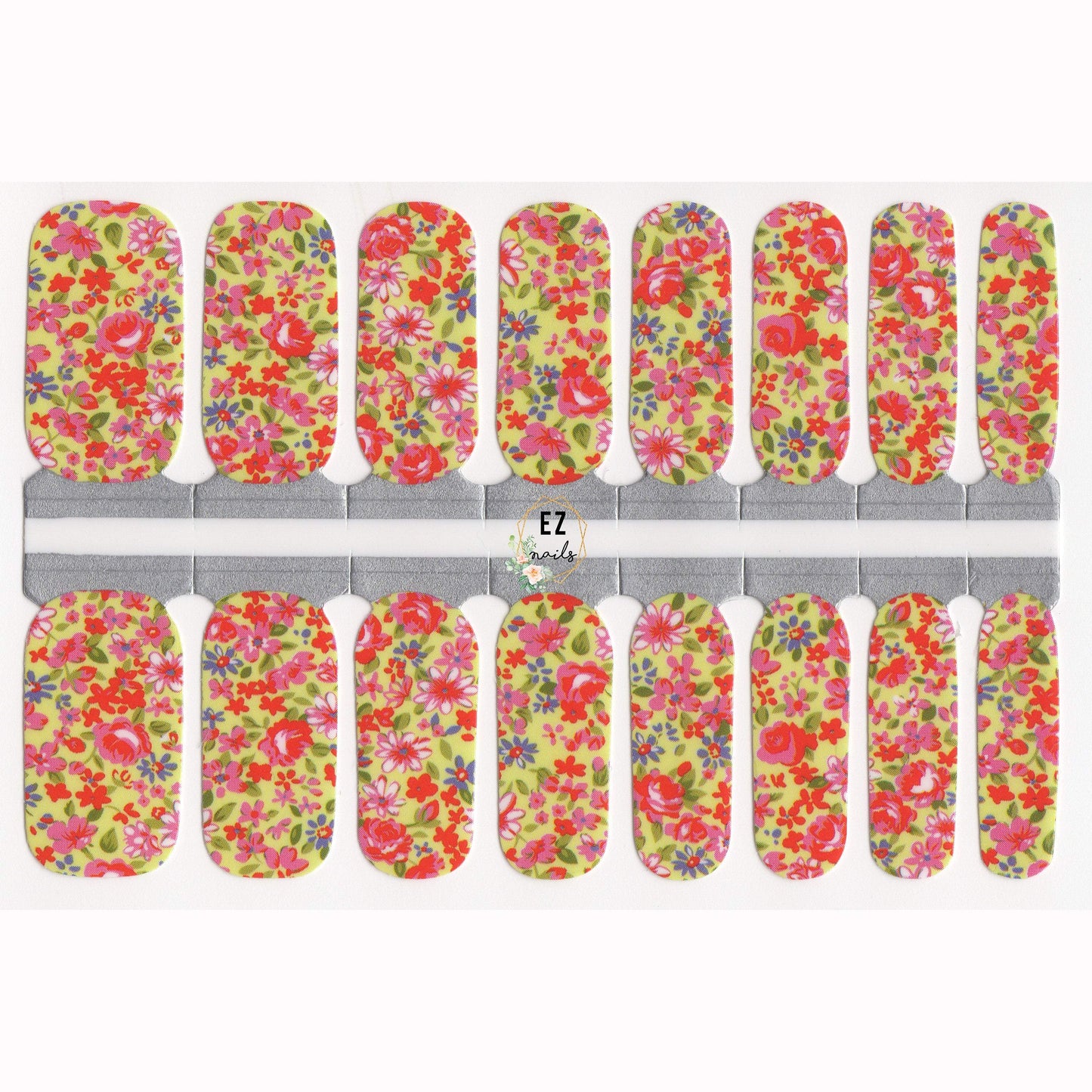 Nail Wraps, Strips, Stickers - Yellow Summer and Red Flowers - EZ Nails Store