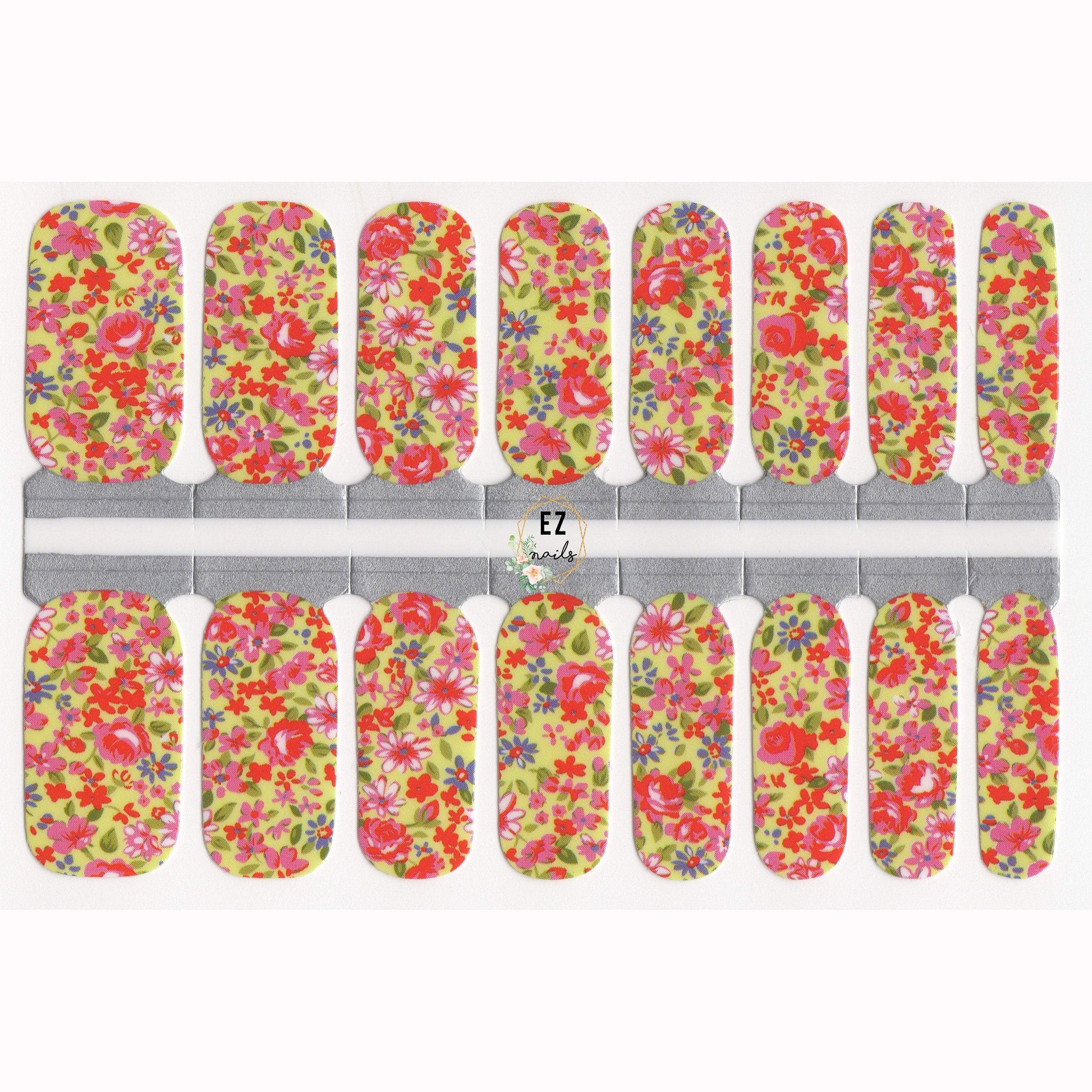 Nail Wraps, Strips, Stickers - Yellow Summer and Red Flowers - EZ Nails Store