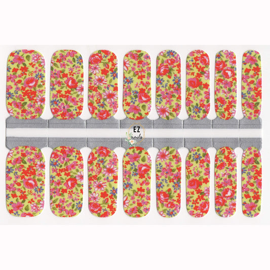 Nail Wraps, Strips, Stickers - Yellow Summer and Red Flowers - EZ Nails Store