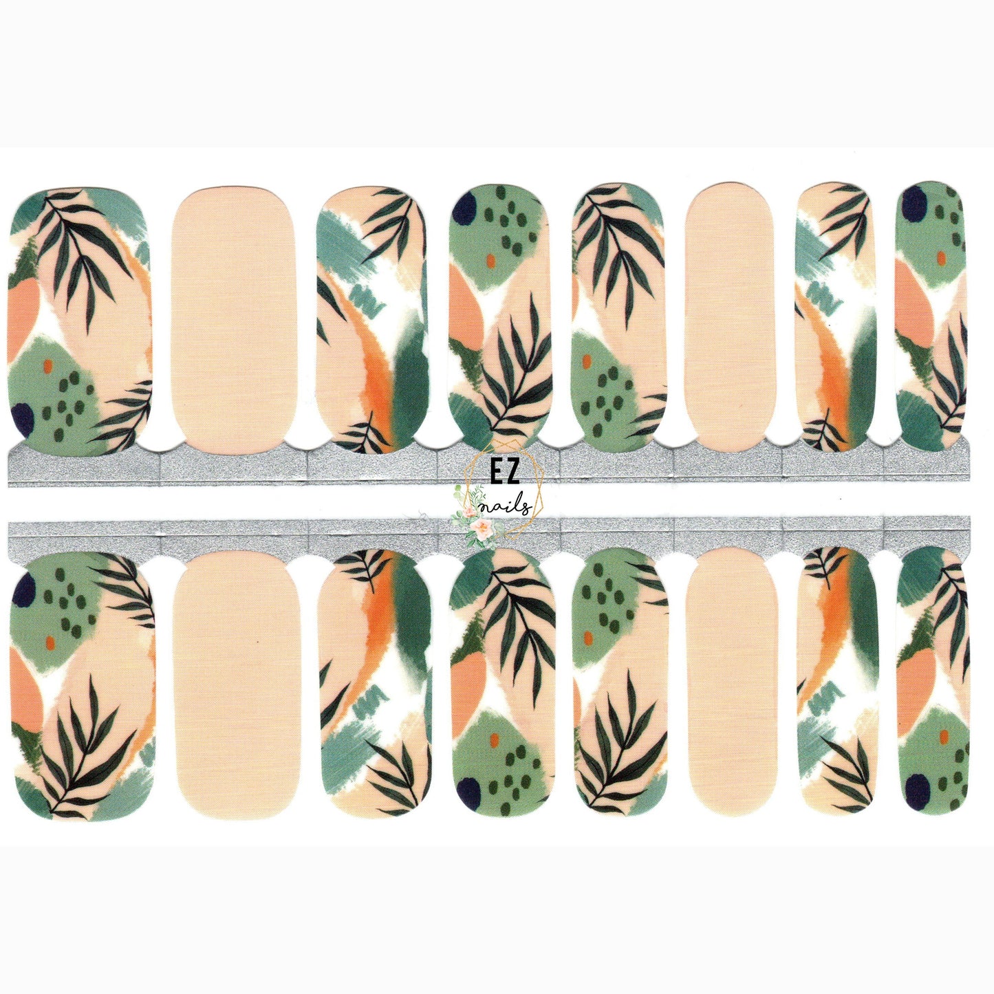 Seashell Nude and Green Leaves Abstract Art Fall Theme