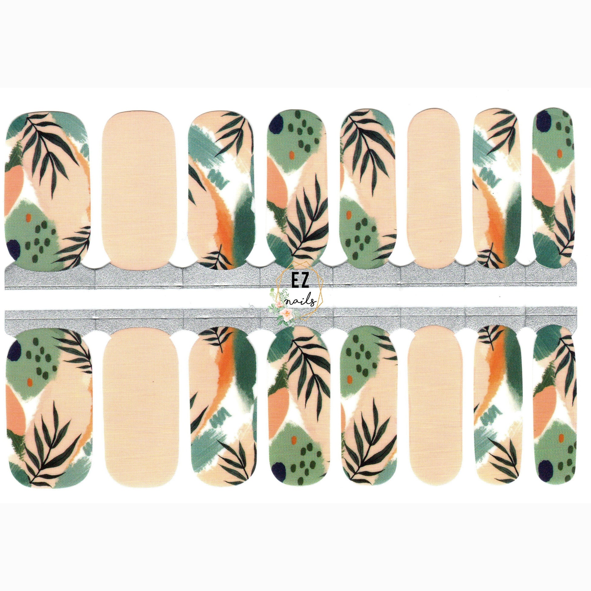 Seashell Nude and Green Leaves Abstract Art Fall Theme