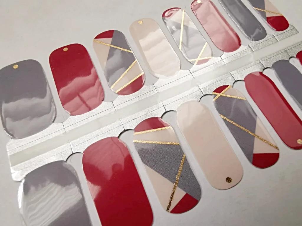 Nail Wraps, Strips, Stickers - Grey with Blue Undertone and Burgundy Red Elegance - EZ Nails Store