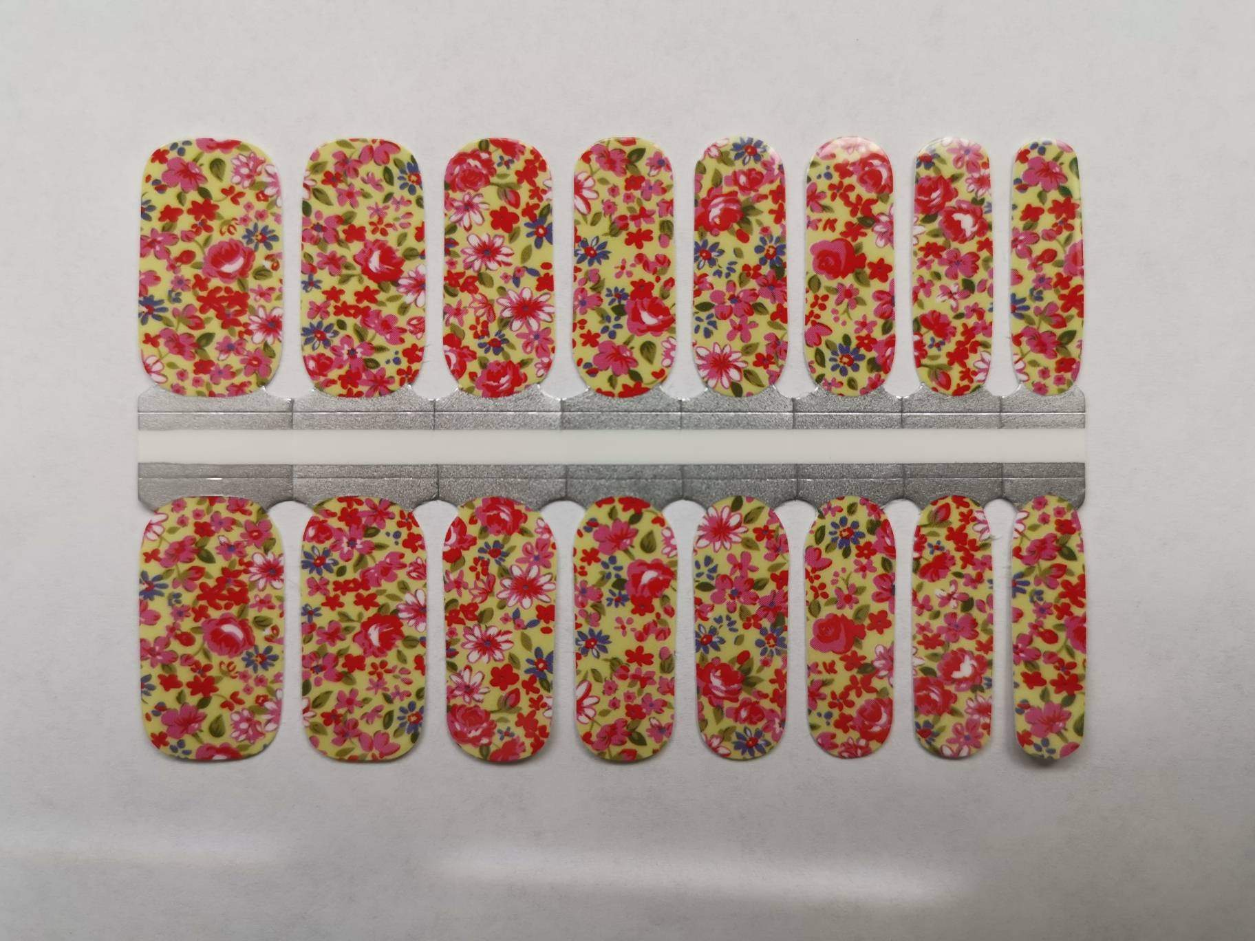 Nail Wraps, Strips, Stickers - Yellow Summer and Red Flowers - EZ Nails Store
