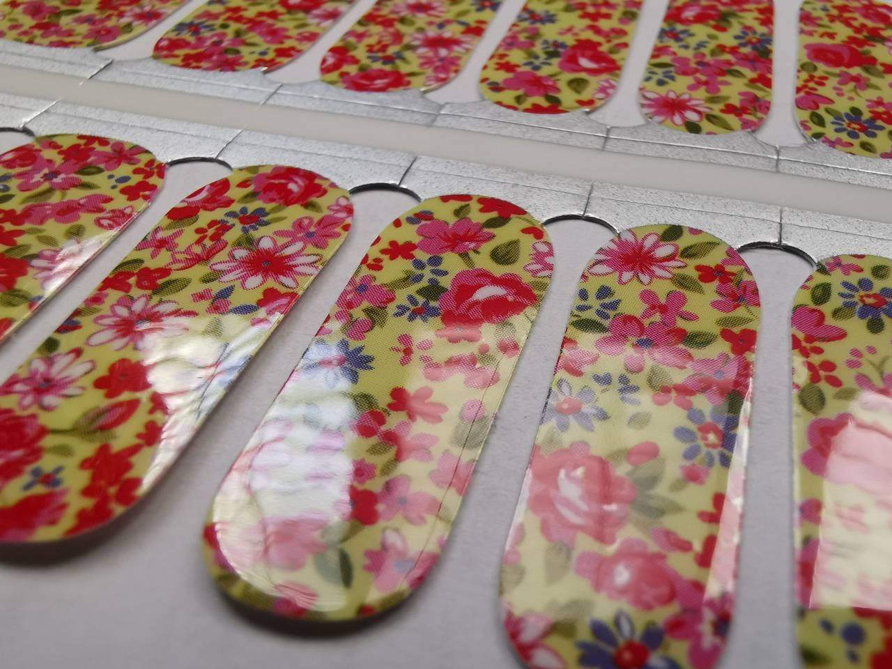 Nail Wraps, Strips, Stickers - Yellow Summer and Red Flowers - EZ Nails Store
