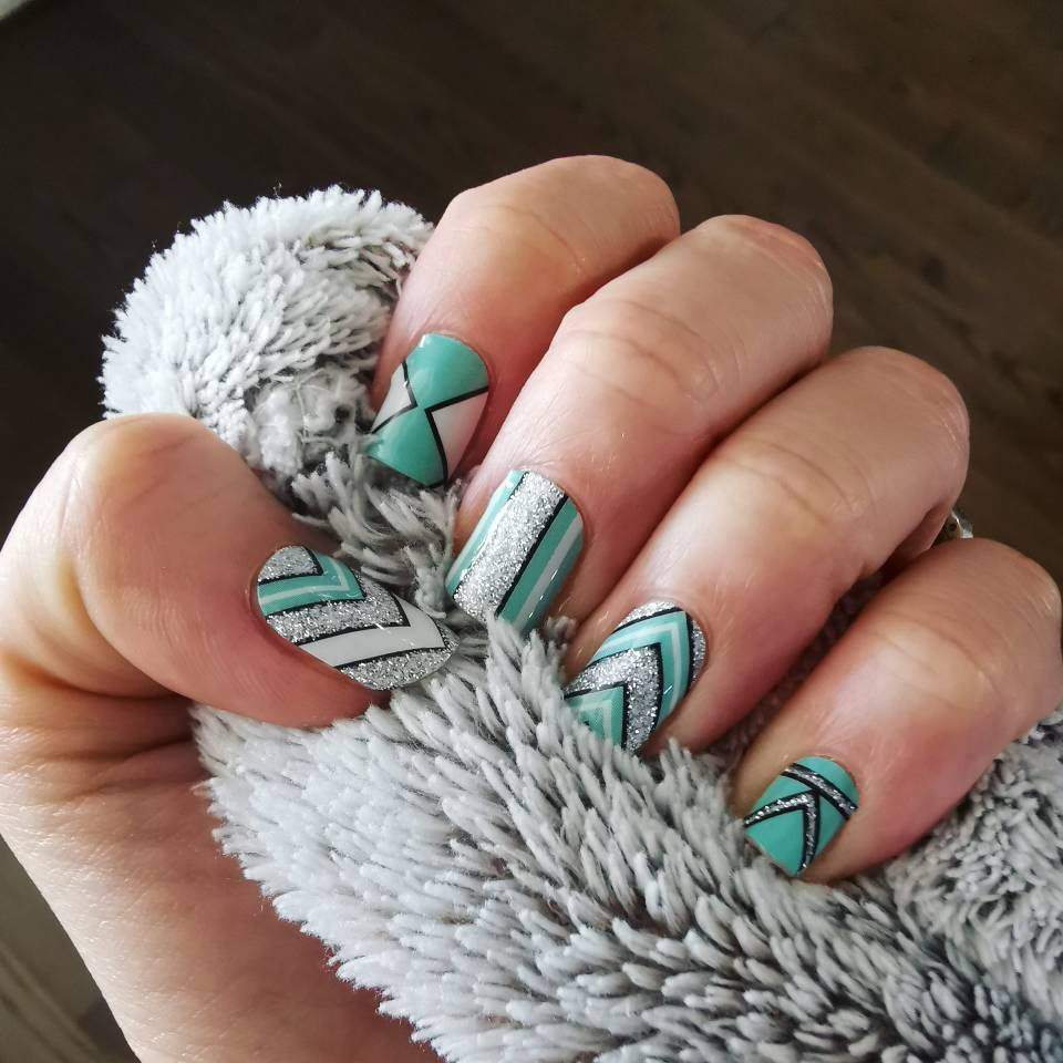 Nail Wraps, Strips, Stickers - Green and Silver Glitter Aztec Art - EZ Nails Store