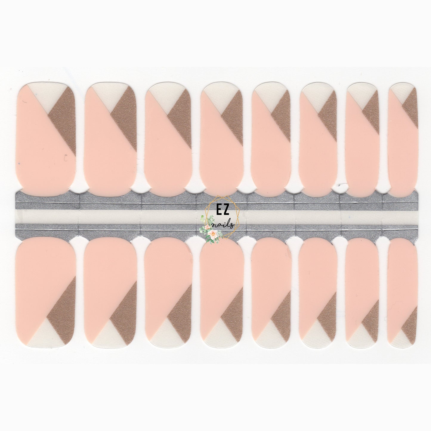 Wheat Nude Pink and Gold with Transparent Triangle French Manicure