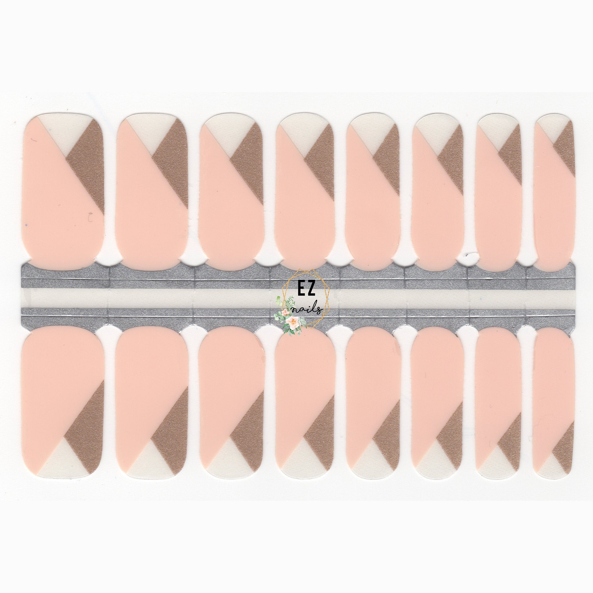 Wheat Nude Pink and Gold with Transparent Triangle French Manicure