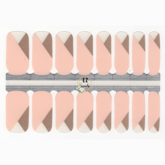 Wheat Nude Pink and Gold with Transparent Triangle French Manicure