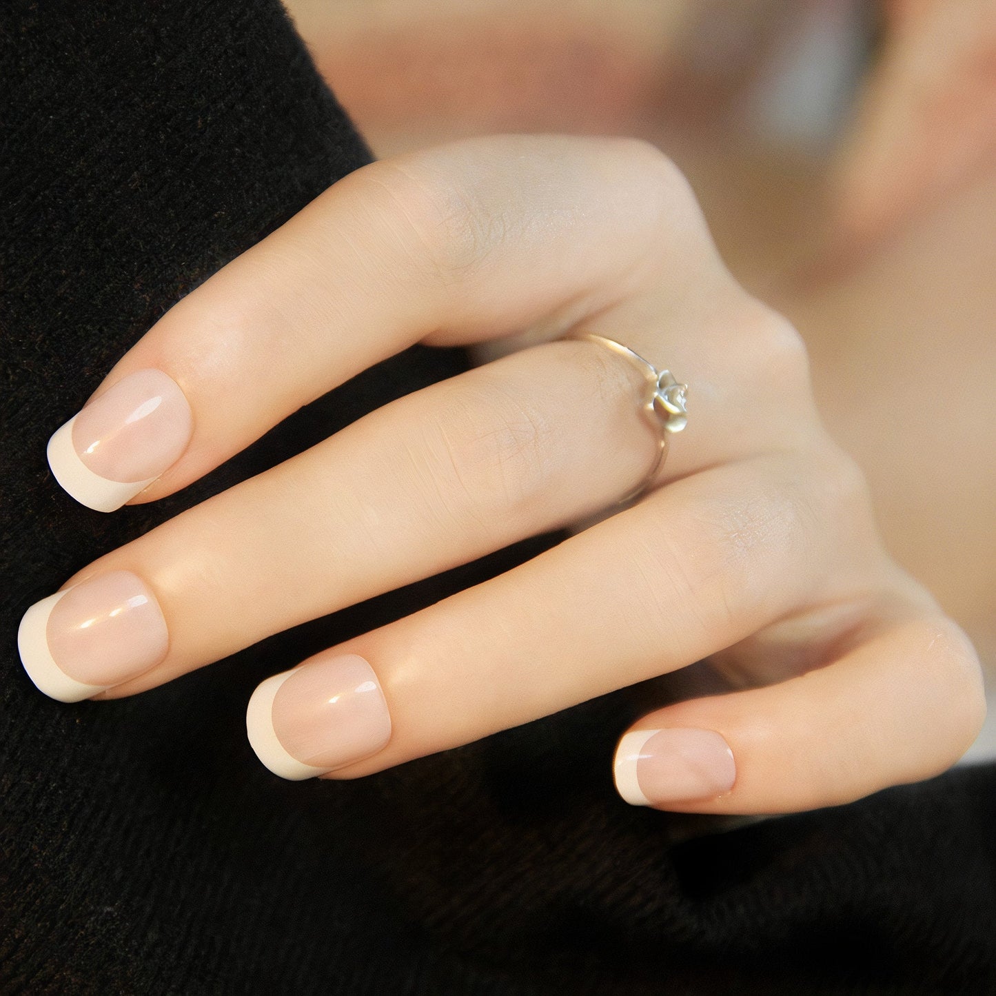 Black Long Elongated French Manicure White Tip with Clear Top