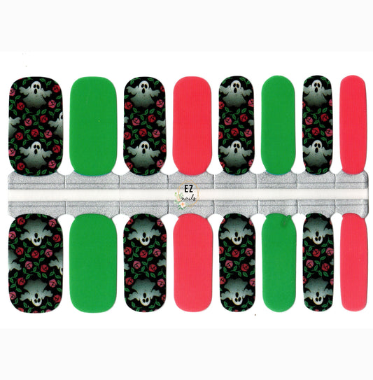 White Smoke Ghosts and Roses Pink and Green Halloween