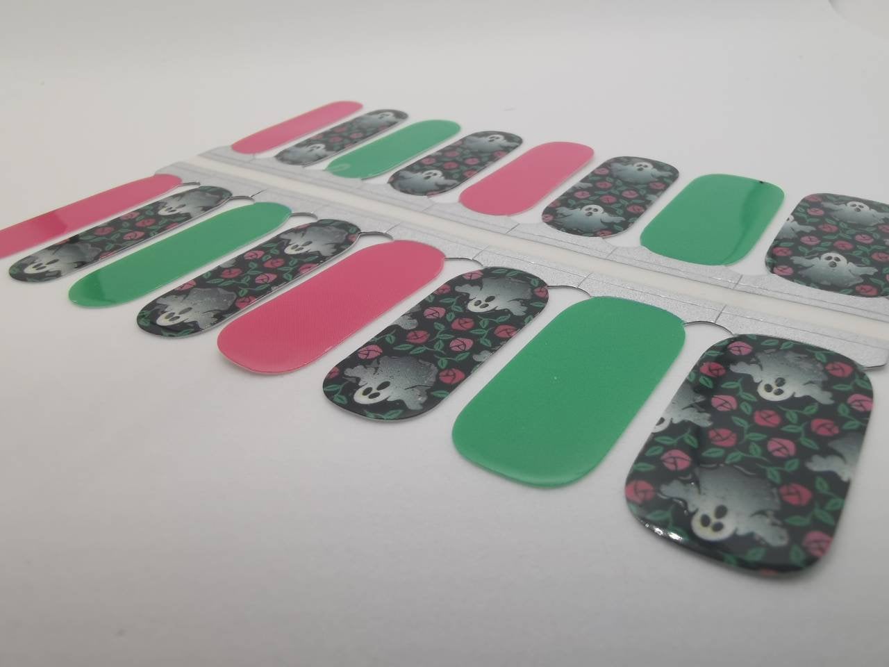 Gray Ghosts and Roses Pink and Green Halloween