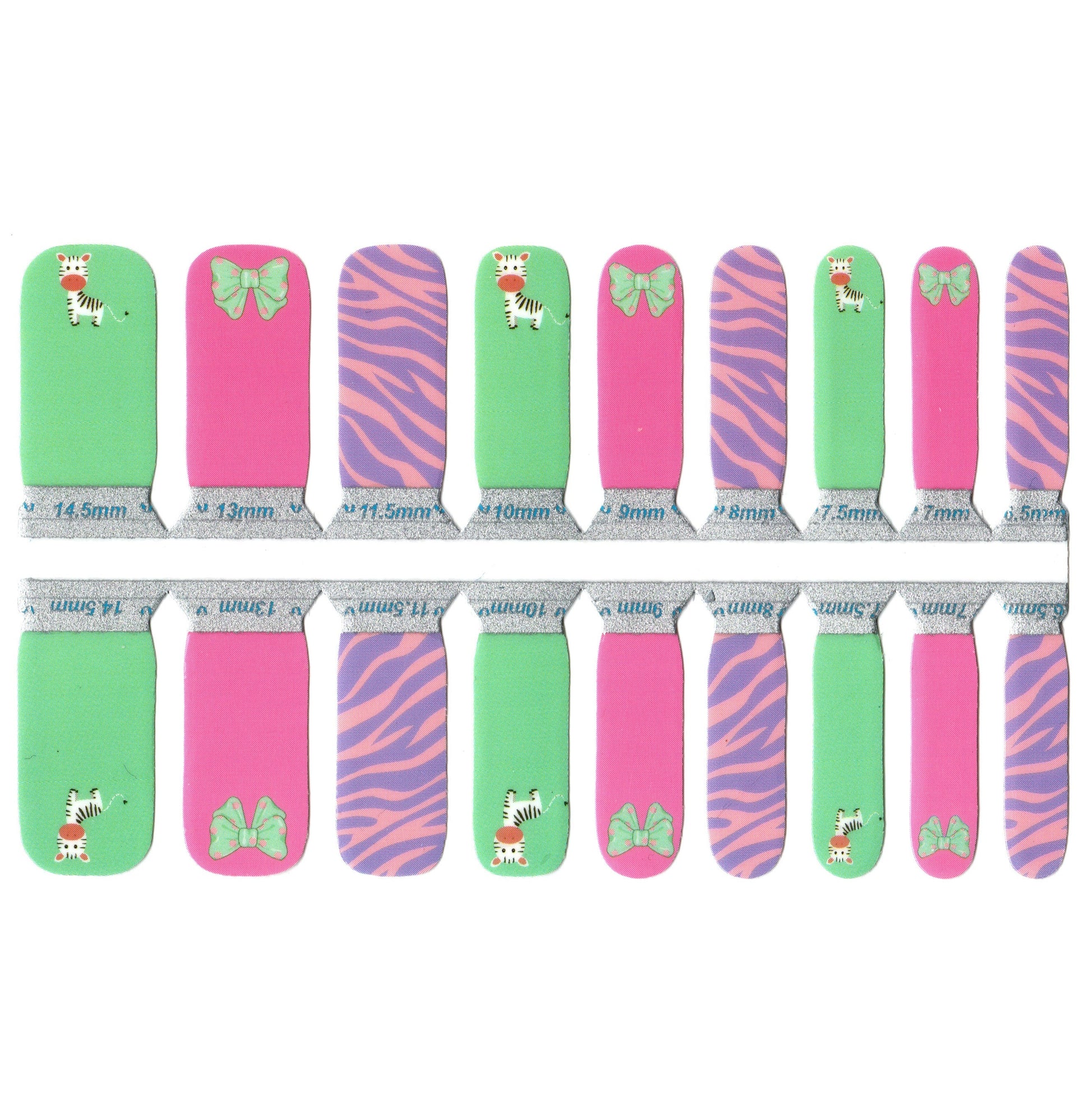 White Smoke Pink Purple and Green Zebra with Bows - Kids
