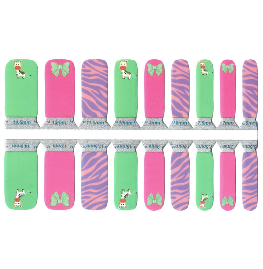 White Smoke Pink Purple and Green Zebra with Bows - Kids