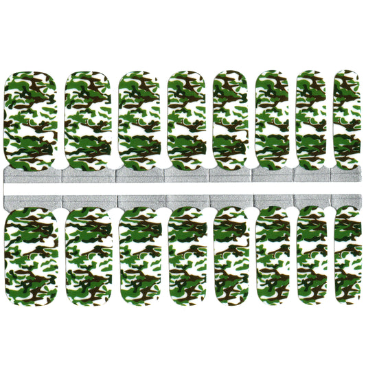 White Smoke Camouflage Camo Army Green and Brown and White Nails