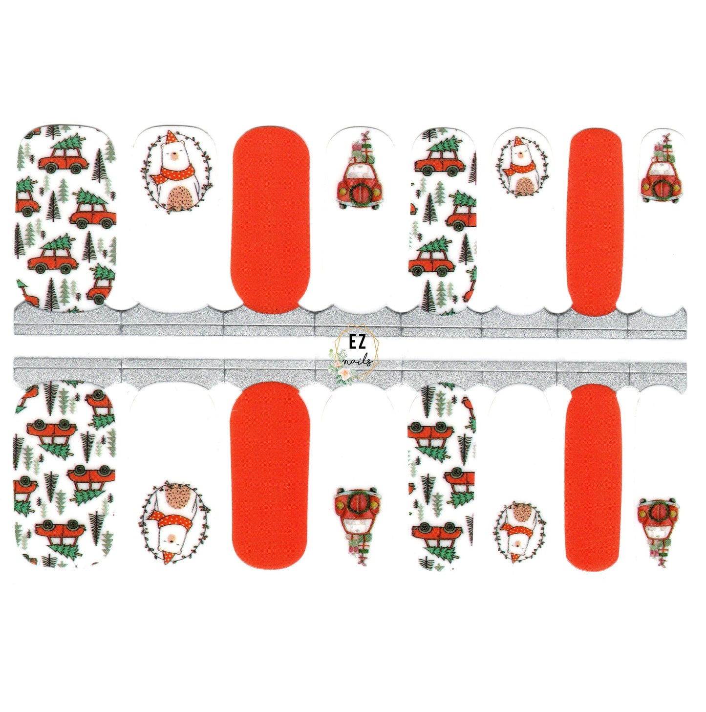 White Smoke Red Truck with Christmas Trees and White Bear