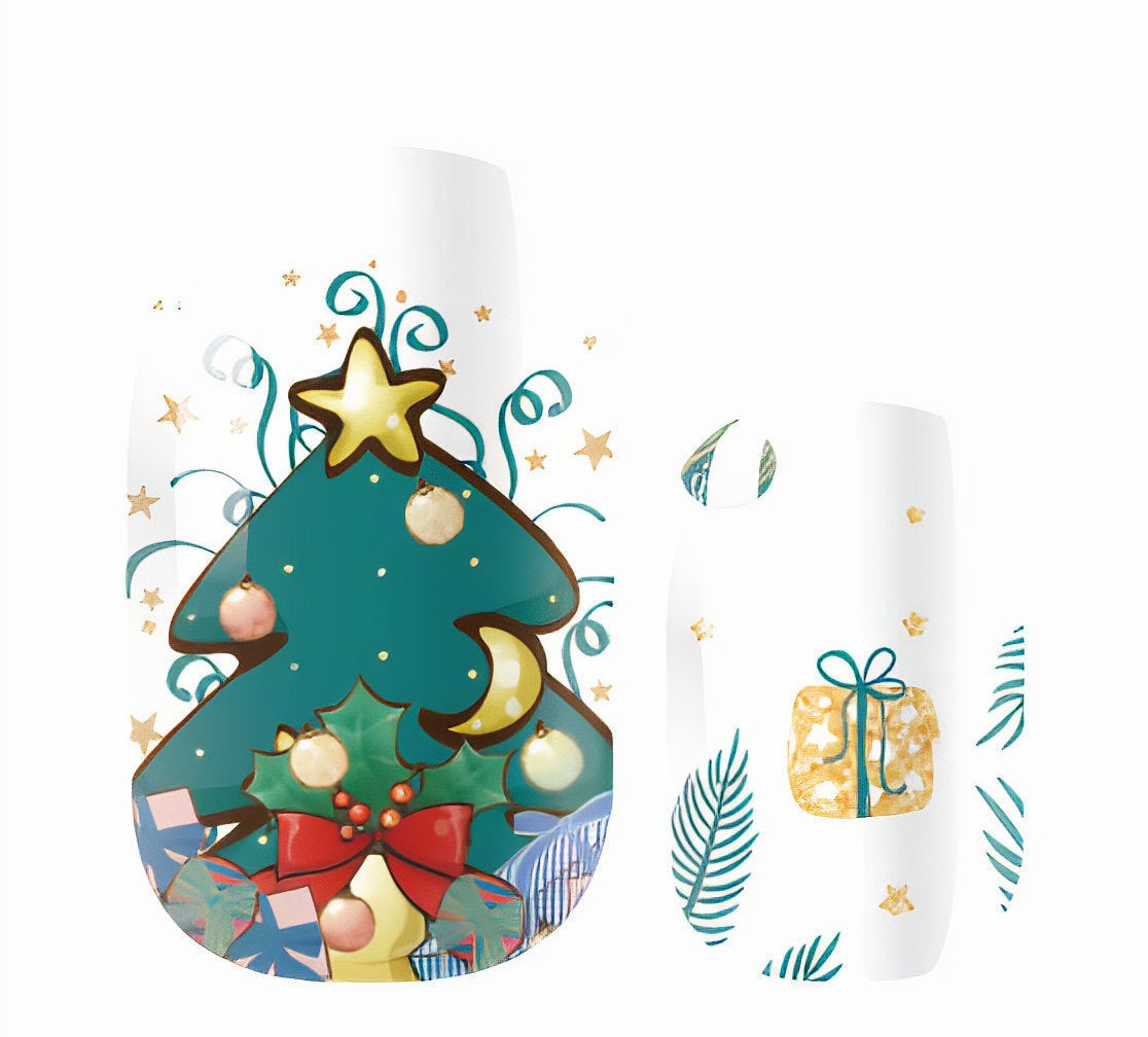 White Smoke White Green and Gold Glitter Christmas Tree and Ornaments