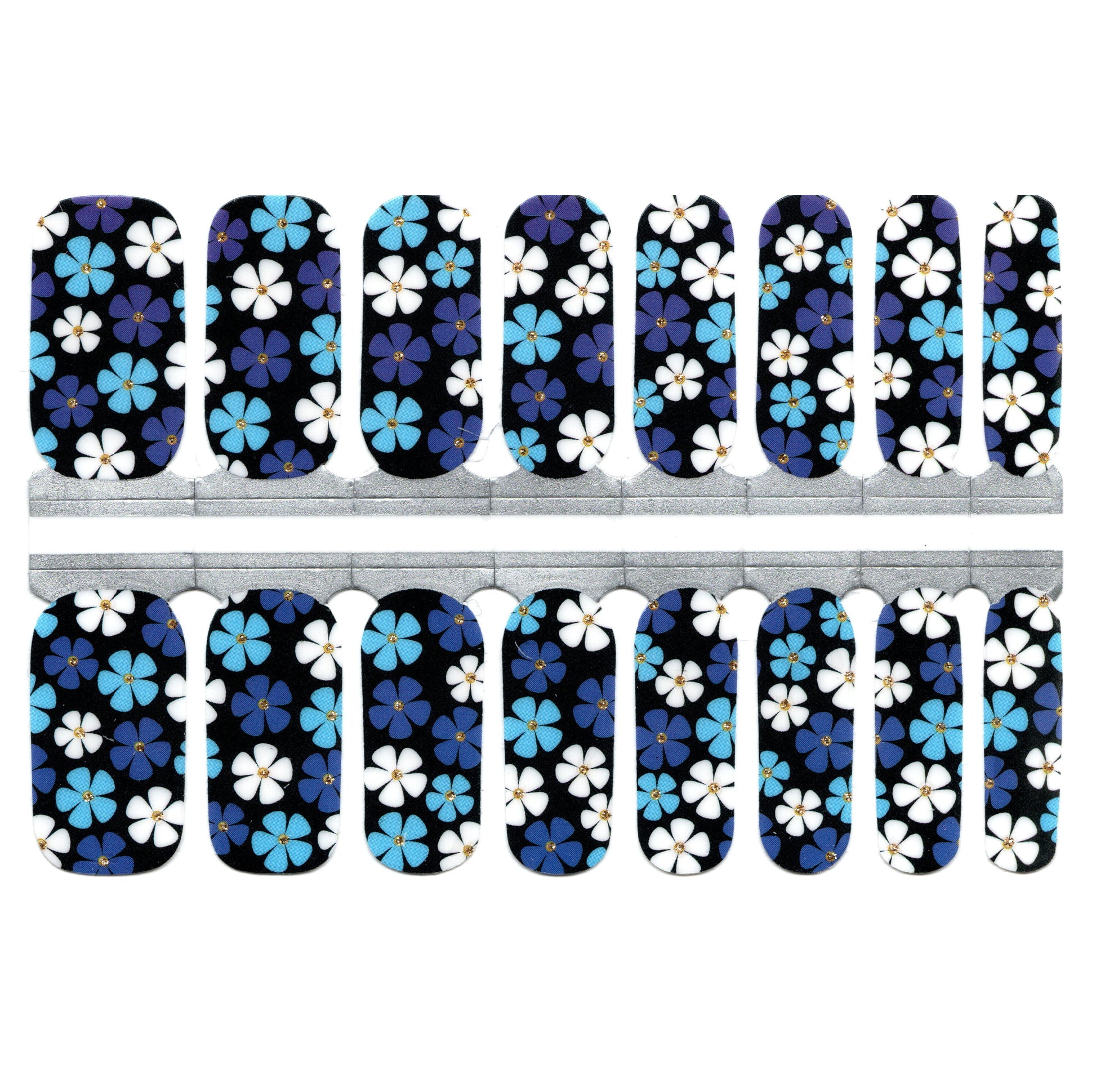 White Smoke Navy and Baby Blue White Flowers with Gold Glitter Middles