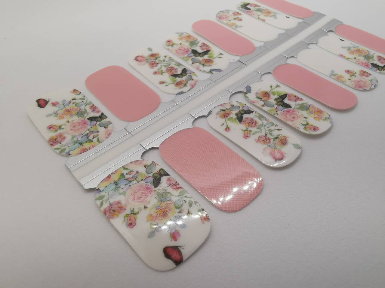 Dark Gray Baby Pink and White Flowers with Butterflies