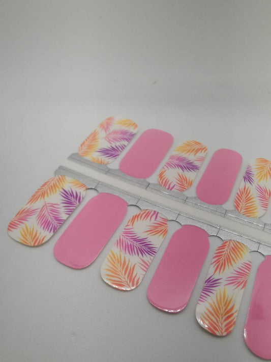 Dark Gray Baby Pink Orange and Purple Leaves with White Background