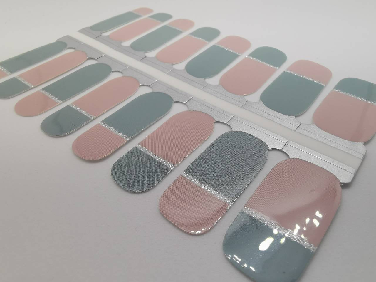 Dark Gray Sapphire Green Grey with Pink and Silver Glitter Lines