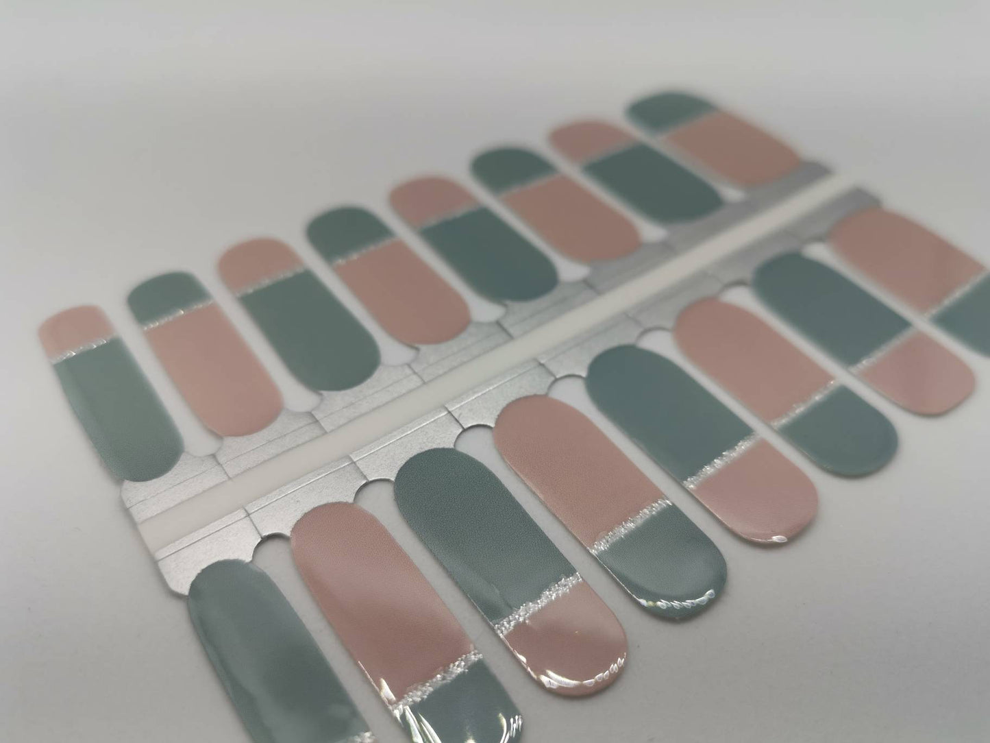 Gray Sapphire Green Grey with Pink and Silver Glitter Lines