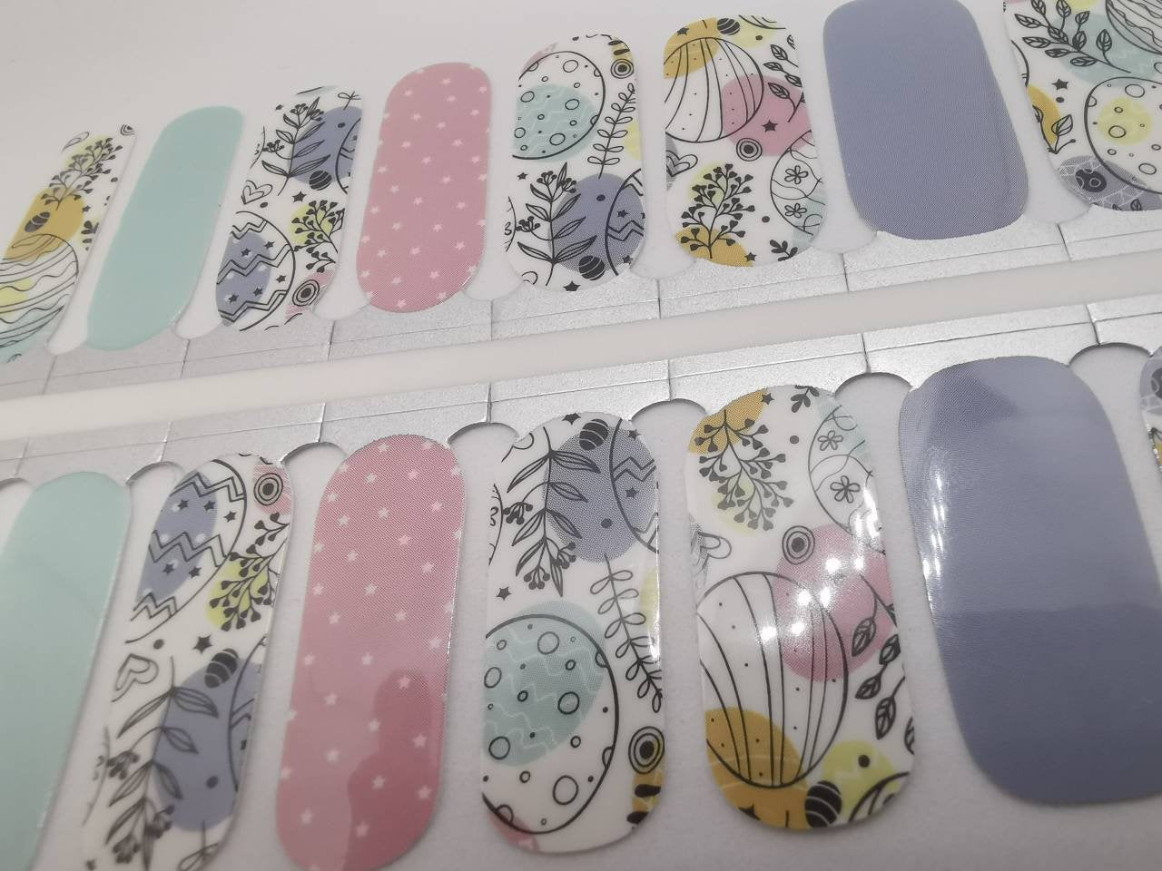 Gray Pastel Colors Stone Blue Robin Egg Blue and Pink Polka Dot with Spring Branches Easter