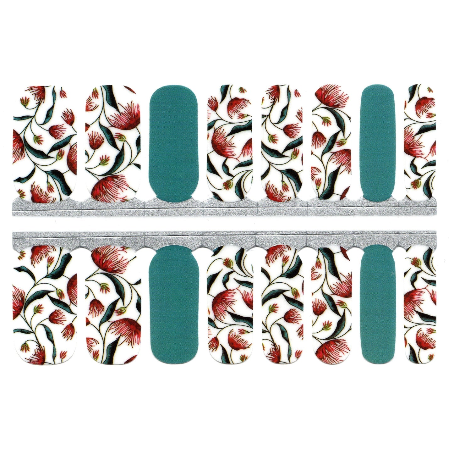 White Smoke Teal Blue and Red Floral Pattern with White Background