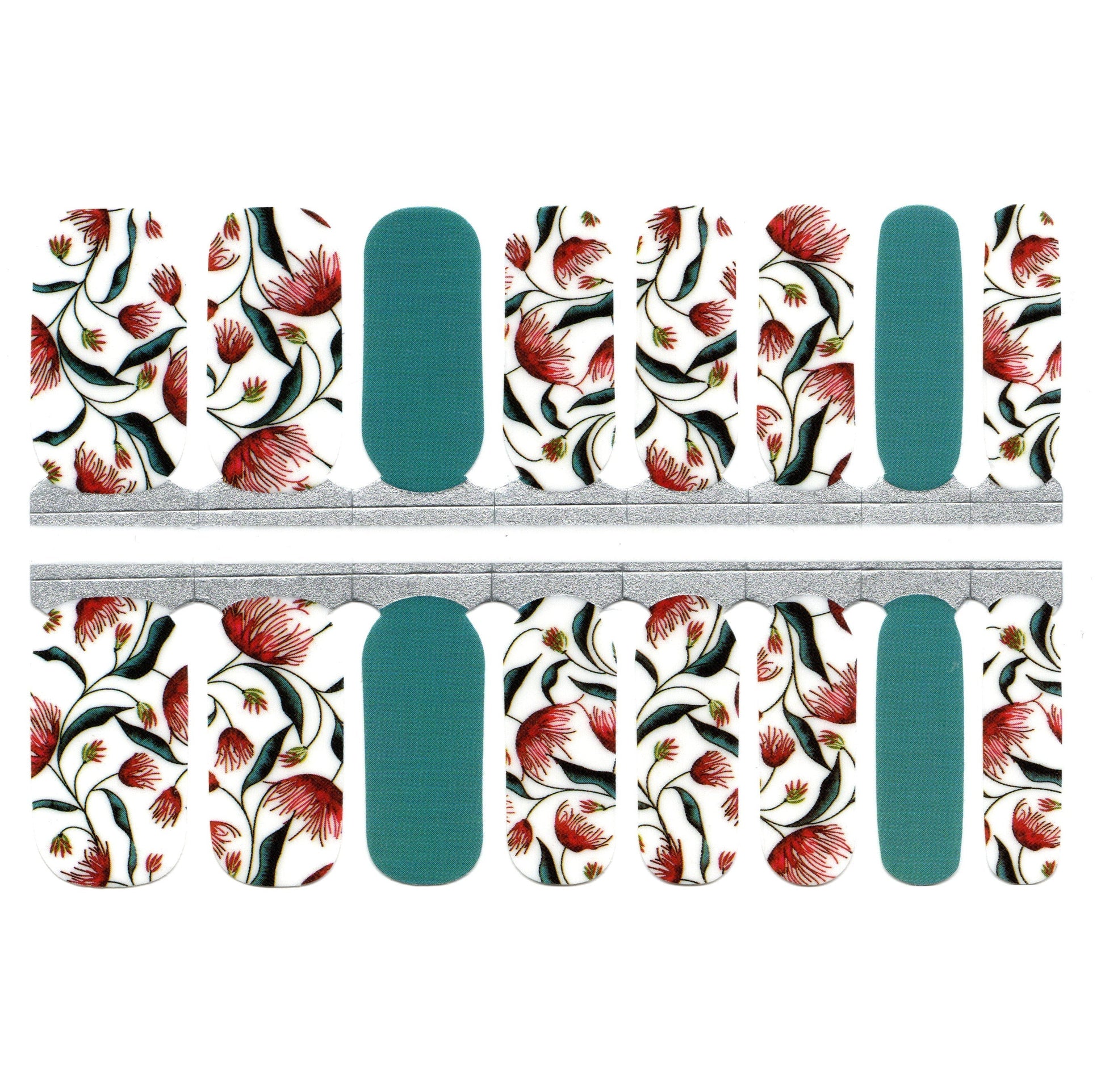 White Smoke Teal Blue and Red Floral Pattern with White Background