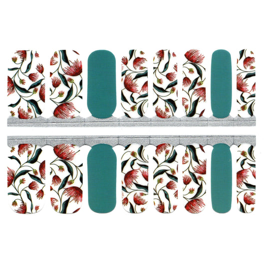 White Smoke Teal Blue and Red Floral Pattern with White Background