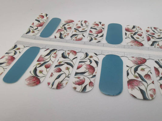 Dark Gray Teal Blue and Red Floral Pattern with White Background