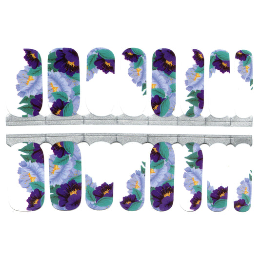 White Smoke White Background and Purple Flowers with Teal Leaves