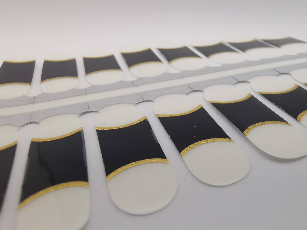 Dark Gray Black and Gold French Manicure with Clear Top
