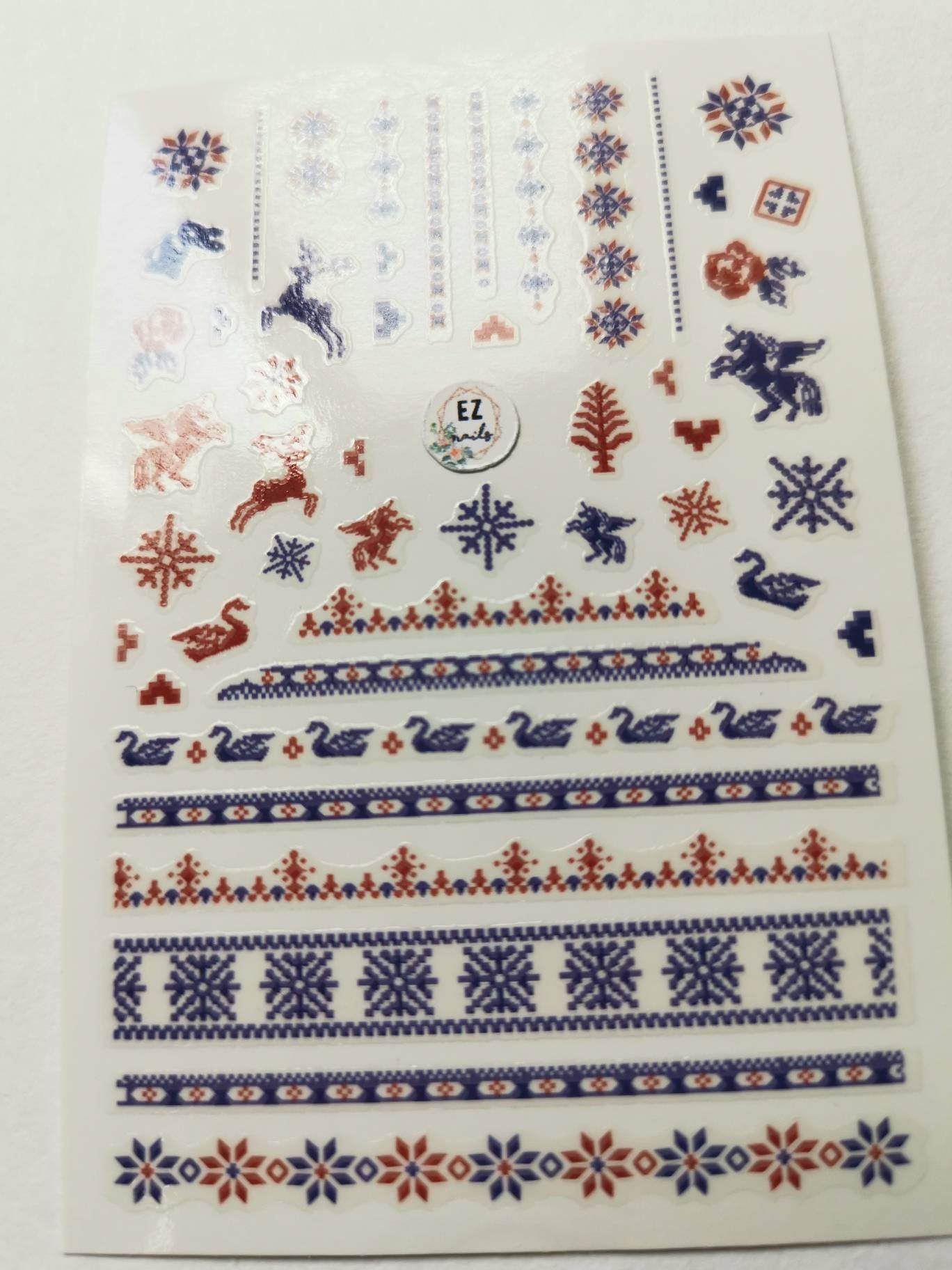 Light Gray Christmas Holidays Red and Blue Sweater Pattern Reindeer