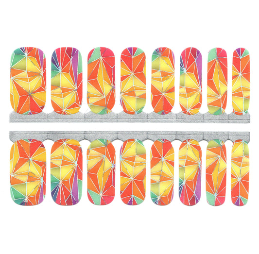 White Smoke Bright Orange and Yellow Geometry Geo with Gold Lines and Colorful Ombre Gradient