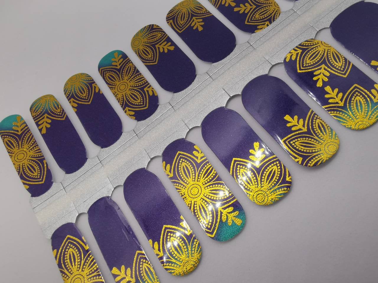 Dark Gray Gold Metallic Foil Floral Pattern with Navy Blue and Robin Egg Blue Ombre Gradient