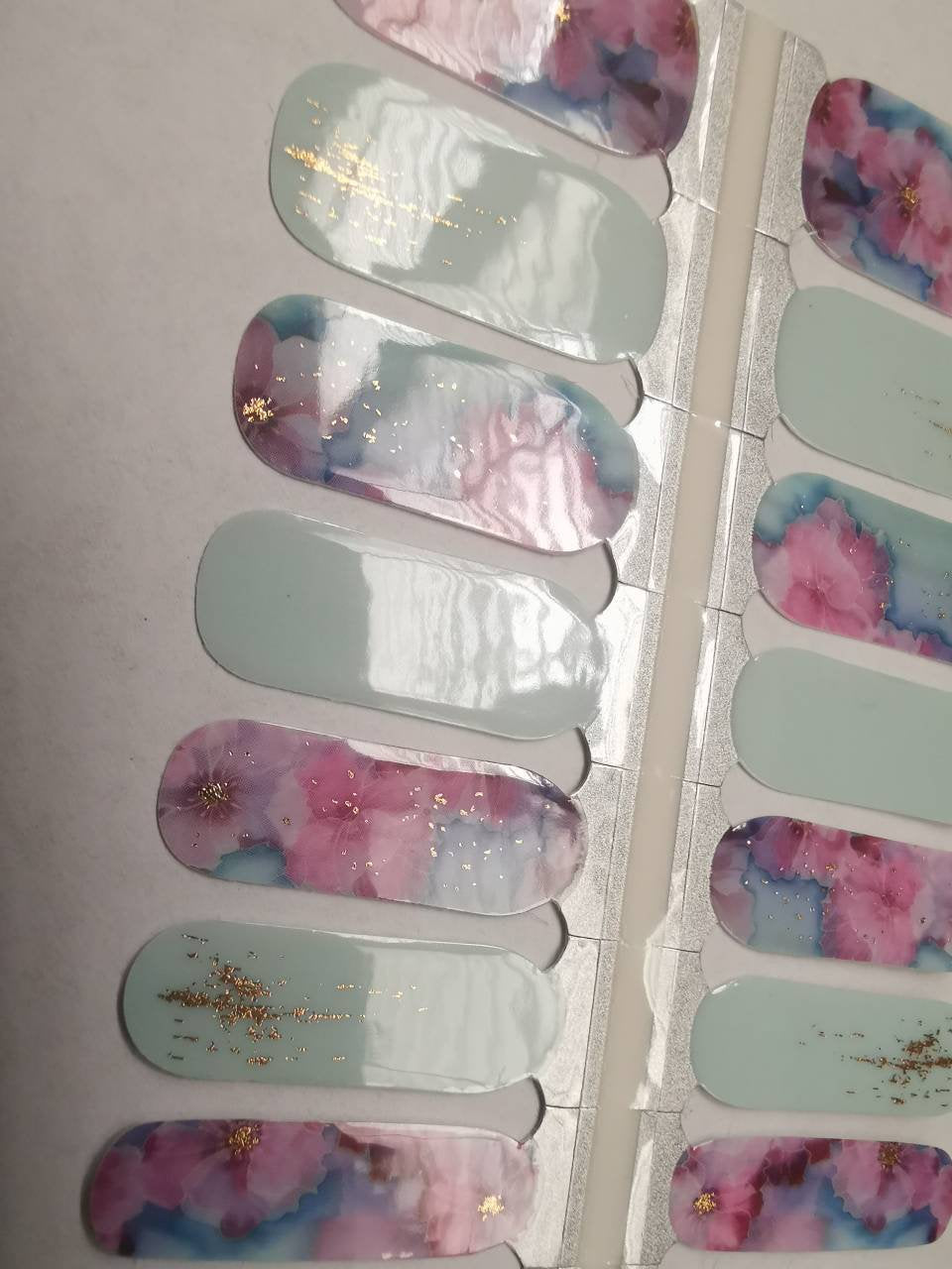 Dark Gray Light Blue and Purple Pink Marble Flowers with Gold Accents Semi-Transparent