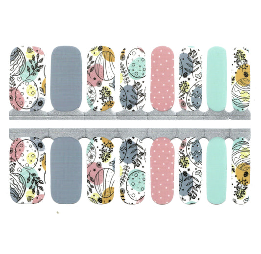 White Smoke Pastel Colors Stone Blue Robin Egg Blue and Pink Polka Dot with Spring Branches Easter