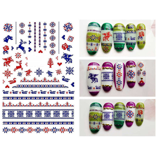 White Smoke Christmas Holidays Red and Blue Sweater Pattern Reindeer
