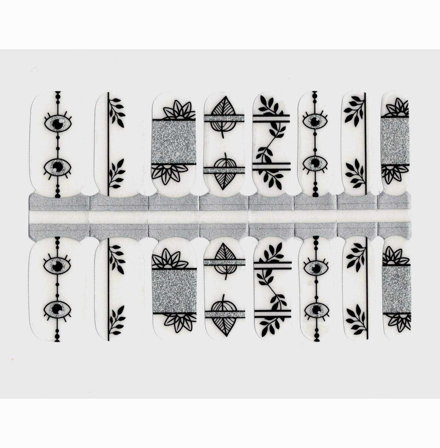 Lavender Black and Clear Background with Silver Glitter Leaves Eyes Abstract Art