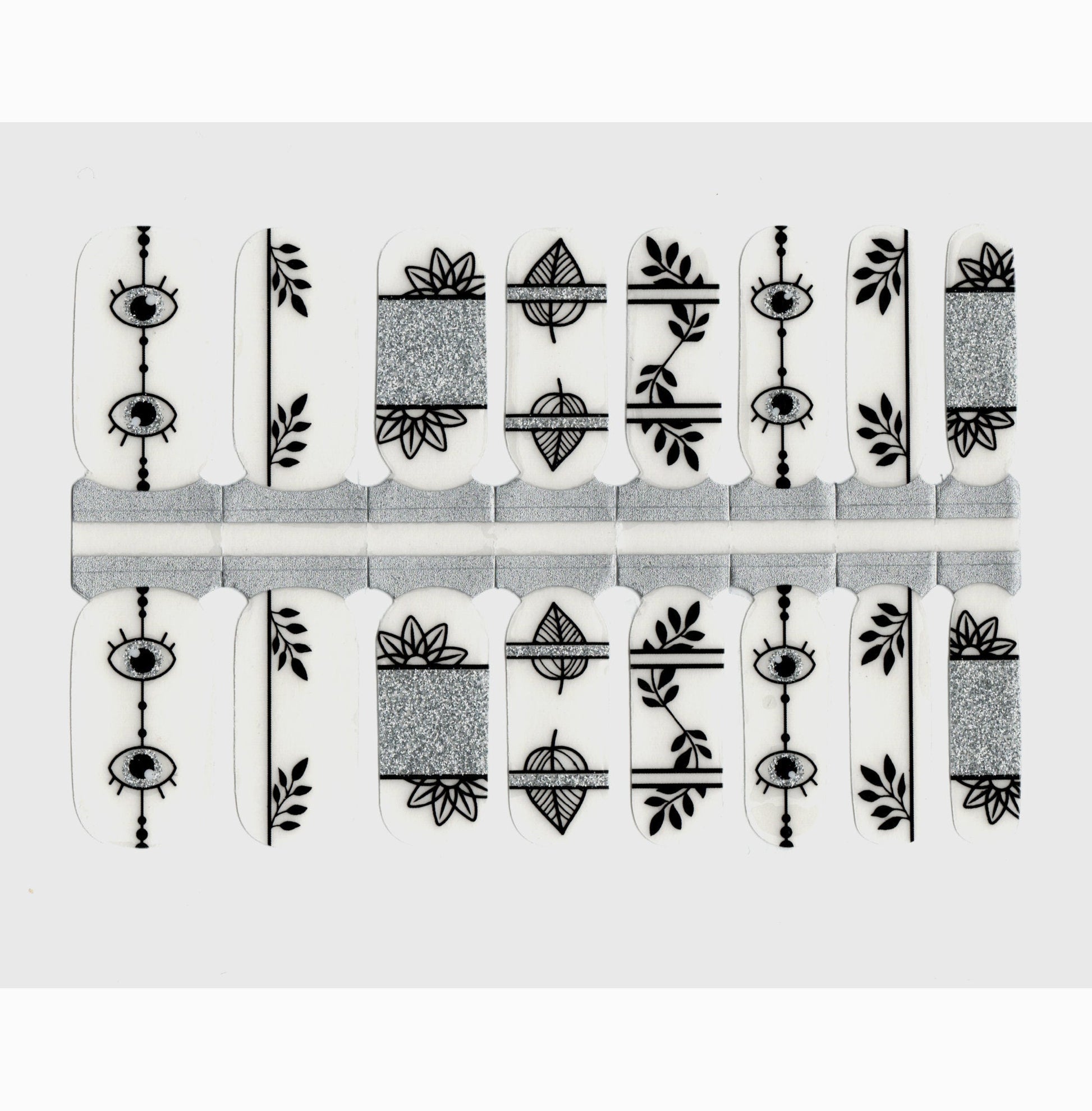 Lavender Black and Clear Background with Silver Glitter Leaves Eyes Abstract Art