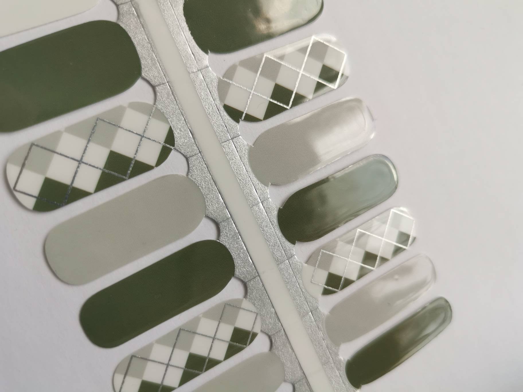 Dark Sea Green Green Grey and White Solids Plaid Geometry with Silver Accents