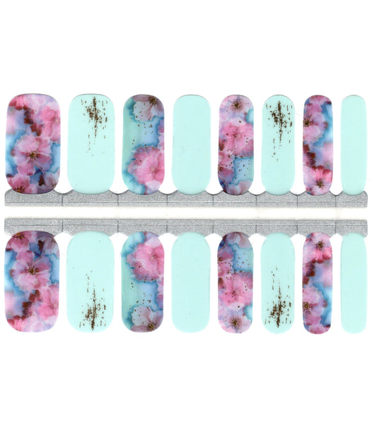 White Smoke Light Blue and Purple Pink Marble Flowers with Gold Accents Semi-Transparent
