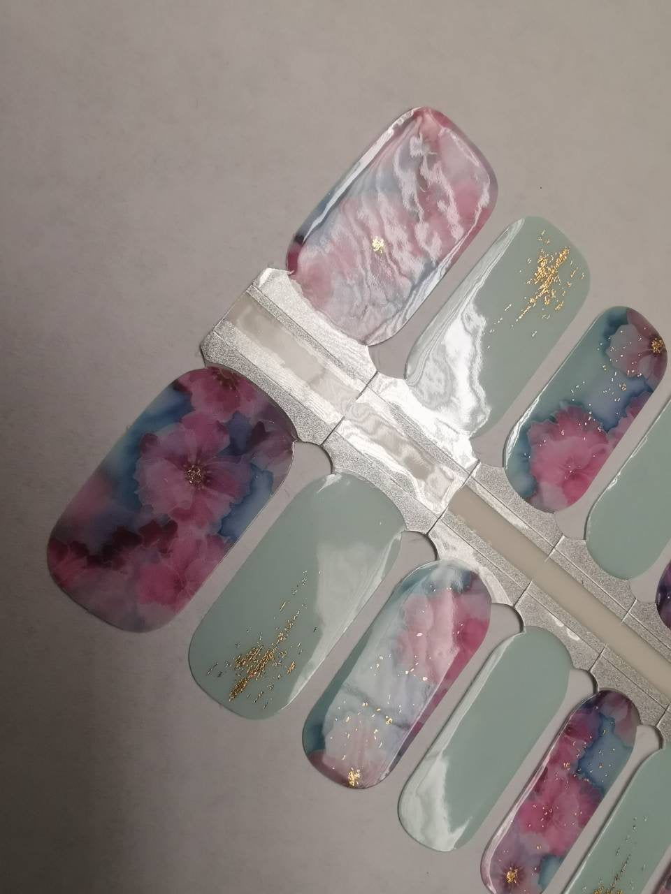 Rosy Brown Light Blue and Purple Pink Marble Flowers with Gold Accents Semi-Transparent